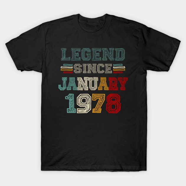 45 Years Old Legend Since January 1978 45th Birthday T-Shirt by louismcfarland